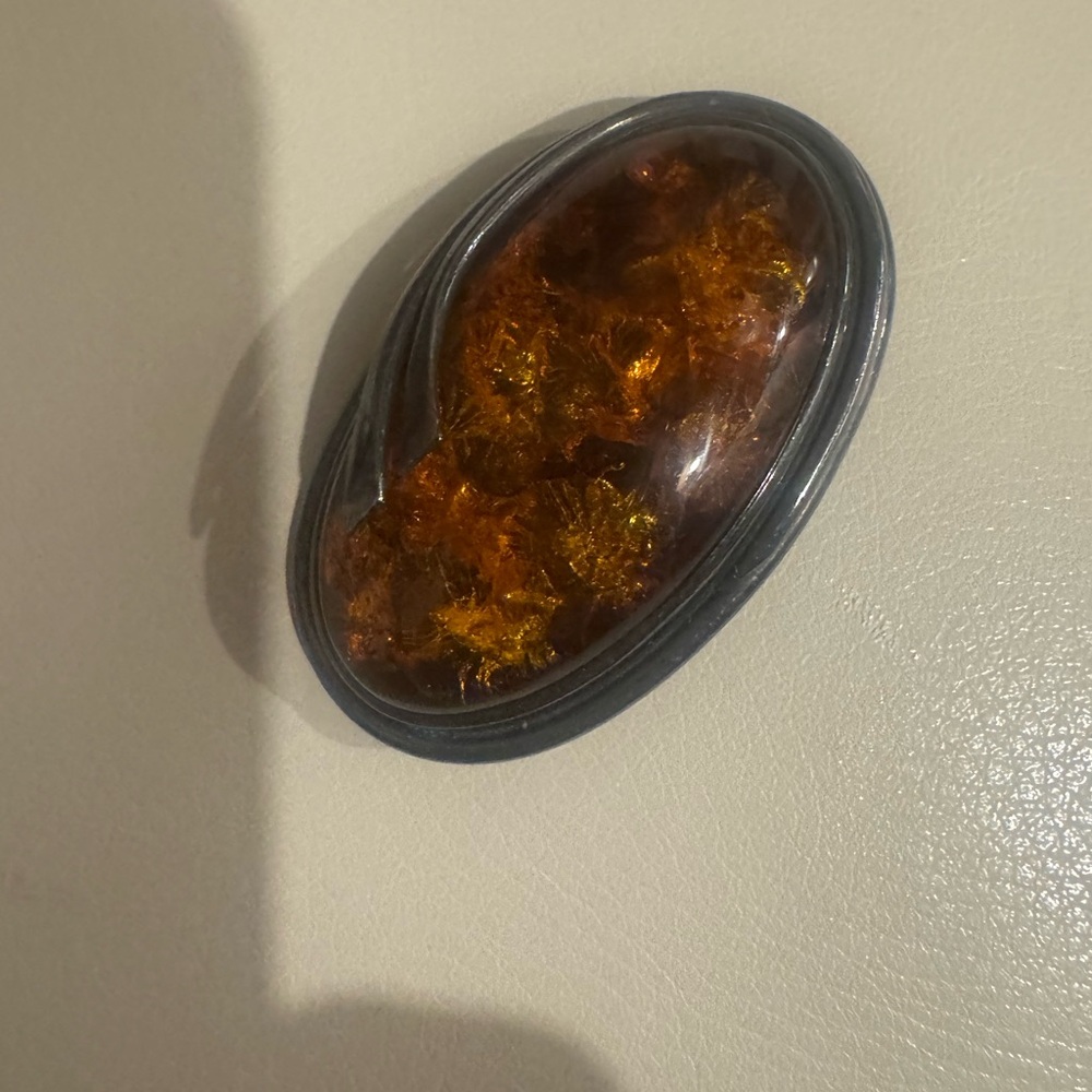 Vintage Amber and Silver Brooch